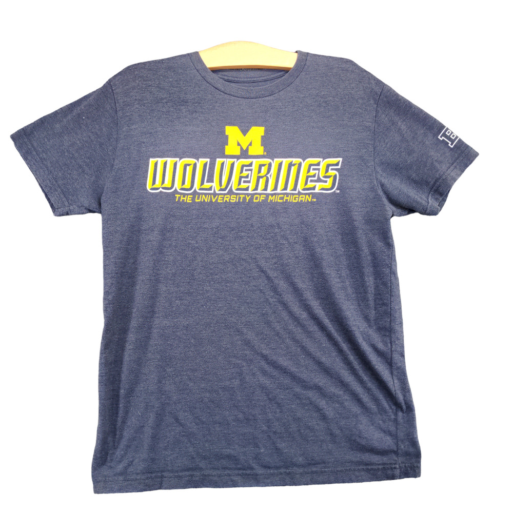 E5 University of Michigan Wolverines Men's T-Shirt Blue Medium Short Sleeve